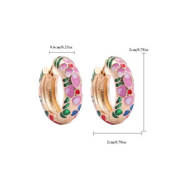 Vintage and Boho inspired Floral Enamel Hoop Earrings for Pierced Ears - Picture 2 of 4